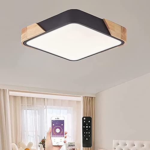 TRUYOK APP dimbare LED plafondlamp hout,24W plafondlamp met afstandsbediening,2400L plafondlamp hout licht plafond voor woonkamer slaapkamer keuken lounge hal