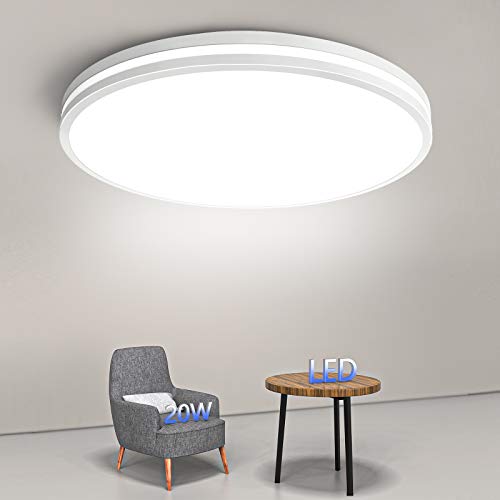 Airand Badkamerlamp, 20 W, ronde plafondlamp, 4000 K, neutraal wit, flikkervrije badkamerlamp, IP44 waterdicht, 1850 lumen, voor badkamer, keuken, balkon, hal, slaapkamer, kantoor enz