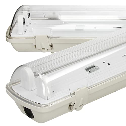 ECD Germany LED-vochtwerende armatuur 150cm IP65 waterdicht geschikt voor 2x LED T8 binnen en buiten vochtwerende diffusorarmatuur fluorescentiebuislamp