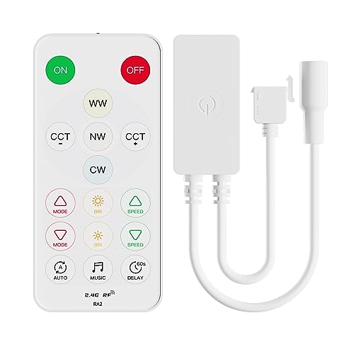 PAUTIX Smart Bluetooth controller RF afstandsbediening dimmer voor CCT COB LED-strips, iOS/Android app-bediening, 2,4 G RF draadloze afstandsbediening, met timing-functie, muziekmodus, groepsbesturing