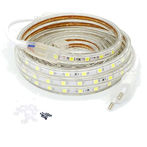 FOLGEMIR 4m LED-stroken licht koud wit, 220V 230V LED-lichtstrook, 60 Leds/m ledstrips, IP65 waterbestendig, milde achtergrondverlichting
