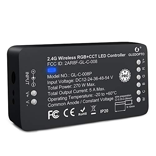 TANSHOP Zigbee Controller RGBCCT PRO versie ZigBee 3.0 RGBWW LED-strip Light Smart Controller compatibel met Alexa Echo Plus APP Voice Control RF Remote (RGBC-CT PRO versie)