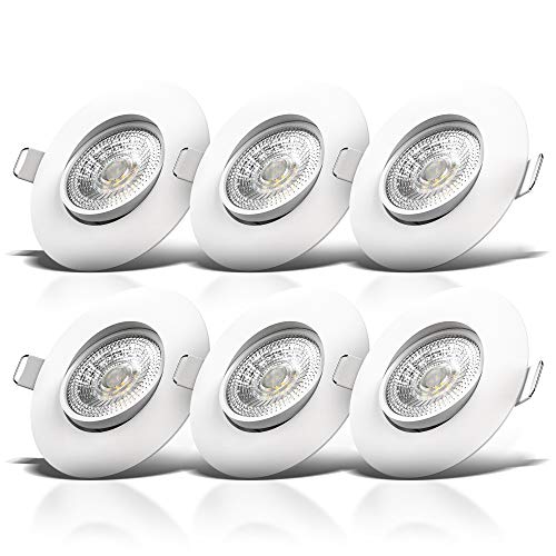 B.K.Licht I Inbouwspots I LED I wit I inbouwspot voor binnen I spotjes inbouw I kantelbaar I ronde I IP23 I Ø9cm I 3.000K I 460 Lm I 5W I 6-Pack