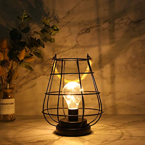 JHY DESIGN Hangende Batterijlamp 22cm Hoge Kooi Tafellamp Decoratieve Lamp op Batterijen Accent Draadloos Licht Nachtkastje Batterijlamp voor Thuis Woonkamer Slaapkamer Bruiloft Thuis (zwart)