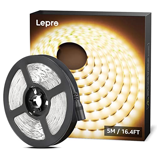 Lepro LE 5M Warm Wit LED-Strookset, 12V LED-Stroken, Zelfklevende LED-Stroken, Flexibele LED-Strook, LED-Strook, LED-Lichtstrook voor de TV, Tuin, Kerstmis, Club, Feestjes, Binnen- en Buitendecoratie