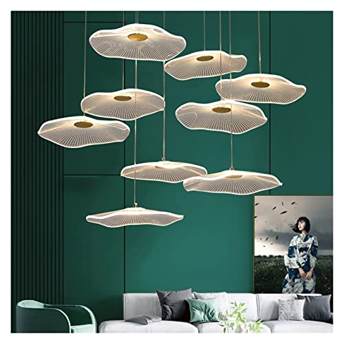 DUDOK Plafondkroonluchterlamp, LED moderne kroonluchterlamp, moderne lichte luxe kroonluchter Lotusblad acryl lampenkap trap lange kroonluchter woonkamer restaurant LED-licht, moderne LED-kroonluchter