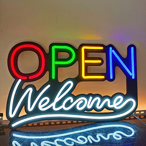 DELINEON Neon RGB Open Teken Brief Wit Licht Welkom Bewegwijzering met Opknoping Ketting voor Zakelijke Winkel Etalage Restaurant Cafe Bar 56 X 36 CM