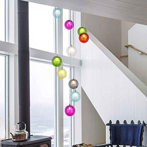 LuQiG 10 Balls Colored Glass Ball Chandelier Stair Chandelier Modern Minimalist Creative Chandelier Living Room Villa Chandelier Rotating Long Chandelier 40x150cm (Color : Clear)