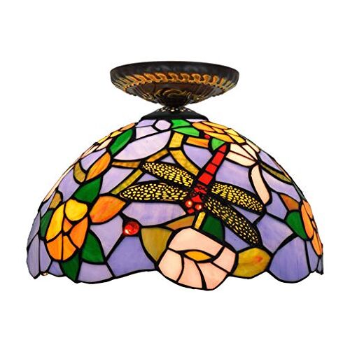 SaryEdge Dragonfly Design Plafondlampen Tiffany Style Plafondlamp 12-Inch Glas-in-lood Plafondlampen voor Woonkamer Gangpad Gang Plafondlamp Decor Licht