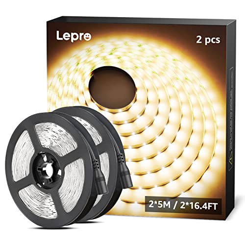 Lepro LE 5M Warm Wit LED-Strookset, 2 Stuks, 12V LED-Stroken, Zelfklevende LED-Stroken, Flexibele LED-Strook, LED-Strook, LED-Lichtstrook voor de TV, Tuin, Kerstmis, Club, Feestjes, Binnen- en Buitendecoratie
