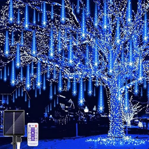 SHANJIA LED Outdoor String Solar, Regenlichten, Meteoor Lichten, Meteoor Regenlichten 30 cm 10 Buis Zonne-regenlichten met voor Kerstfeesten Bruiloft Kerstboom (Blauw, 30CM)