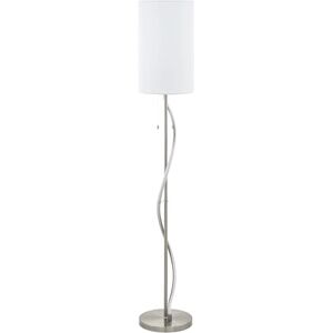 Eglo Staande lamp Espartal, 2-lichts staande lamp, elegant, staande lamp van staal, aluminium, textiel, woonkamerlamp in nikkel-mat en wit, lamp met trekschakelaar, led en E27-fitting Eglo Staande lamp Espartal, 2-lichts staande lamp, elegant, staande lamp van staal, aluminium, textiel, woonkamerlamp in nikkel-mat en wit, lamp met trekschakelaar, led en E27-fitting