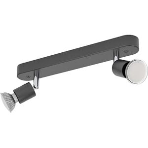 Eglo Stecci-E Plafondlamp met 2 spots, voor slaapkamer en hal, van staal en kunststof in zwart, GU10-fitting Eglo Stecci-E Plafondlamp met 2 spots, voor slaapkamer en hal, van staal en kunststof in zwart, GU10-fitting