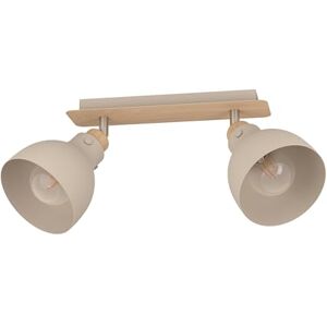 Eglo Plafondspot Arrecife, 2-lichts plafondlamp met verstelbare spots, spotbalk van metaal in zandkleur en natuurlijk hout, spotrail met E27 fitting Eglo Plafondspot Arrecife, 2-lichts plafondlamp met verstelbare spots, spotbalk van metaal in zandkleur en natuurlijk hout, spotrail met E27 fitting
