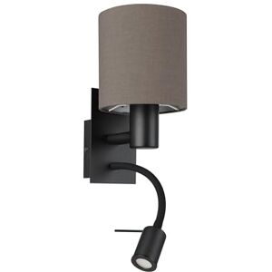 Eglo LED wandlamp binnen Pasteri, wandspot voor woonkamer en slaapkamer, wand lamp met leeslamp, zwart metaal en textiel in anthraciet-bruin, spot met E27 fitting Eglo LED wandlamp binnen Pasteri, wandspot voor woonkamer en slaapkamer, wand lamp met leeslamp, zwart metaal en textiel in anthraciet-bruin, spot met E27 fitting