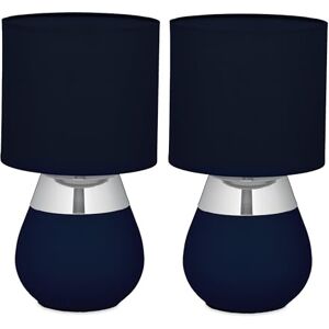 Relaxdays set van 2 tafellampen, metalen voet, stoffen kap, E14, 32x18 cm, blauw-zilver Relaxdays set van 2 tafellampen, metalen voet, stoffen kap, E14, 32x18 cm, blauw-zilver