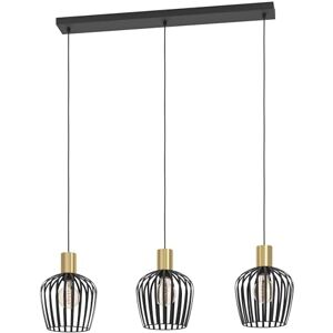 Eglo LED hanglamp Empoli, 3-lichts pendellamp boven eettafel, retro eetkamerlamp van metaal in zwart en messing, lamp hangend met E27 fitting Eglo LED hanglamp Empoli, 3-lichts pendellamp boven eettafel, retro eetkamerlamp van metaal in zwart en messing, lamp hangend met E27 fitting