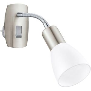 Eglo Dakar Stekkerspot met schakelaar, draaibare lamp, metaal in zilver en kunststof in wit, E14-fitting Eglo Dakar Stekkerspot met schakelaar, draaibare lamp, metaal in zilver en kunststof in wit, E14-fitting