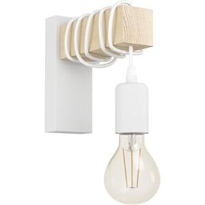 Eglo wandlamp Townshend, vintage muurlamp in industrieel ontwerp, retro lamp van staal en hout, kleur wit, bruin, E27 fitting, FSC-gecertificeerd Eglo wandlamp Townshend, vintage muurlamp in industrieel ontwerp, retro lamp van staal en hout, kleur wit, bruin, E27 fitting, FSC-gecertificeerd