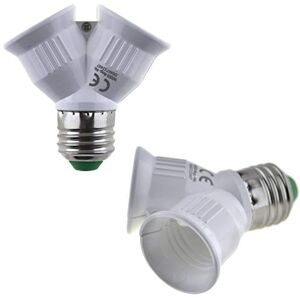 SeKi E27 fitting op 2xE27 fitting lampvoet adapter; lampadapter voor LED halogeen en energiebesparende lampen, 312134, wit SeKi E27 fitting op 2xE27 fitting lampvoet adapter; lampadapter voor LED halogeen en energiebesparende lampen, 312134, wit