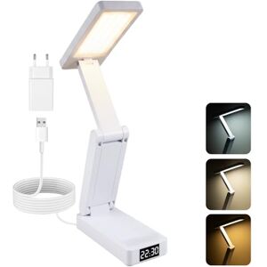 Carehabi Bureaulamp, draadloos, 3600 mAh, opvouwbaar, nachtlampje, 5 kleuren en helderheidsniveaus, timer 45 minuten, klokfunctie voor lezen, studie, kantoor Carehabi Bureaulamp, draadloos, 3600 mAh, opvouwbaar, nachtlampje, 5 kleuren en helderheidsniveaus, timer 45 minuten, klokfunctie voor lezen, studie, kantoor