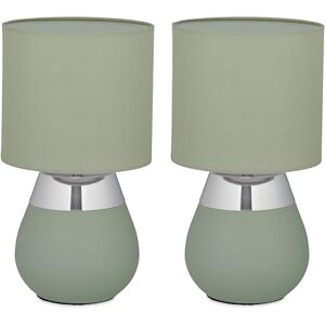 Relaxdays set van 2 tafellampen, metalen voet, stoffen kap, E14, 32x18 cm, schemerlamp, snoer, groen-zilver Relaxdays set van 2 tafellampen, metalen voet, stoffen kap, E14, 32x18 cm, schemerlamp, snoer, groen-zilver