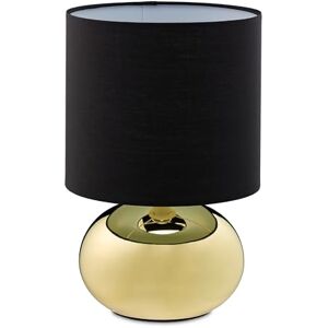 Relaxdays tafellamp, metalen voet, stoffen kap, E14, 28x18 cm, goud-zwart, nachtkastje, met snoer Relaxdays tafellamp, metalen voet, stoffen kap, E14, 28x18 cm, goud-zwart, nachtkastje, met snoer