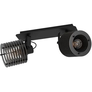 Eglo Plafondspot Segovia, 2-lichts plafondlamp met verstelbare spots, spotbalk in industrieel design van zwart metaal en hout, spotrail met E27 fitting Eglo Plafondspot Segovia, 2-lichts plafondlamp met verstelbare spots, spotbalk in industrieel design van zwart metaal en hout, spotrail met E27 fitting