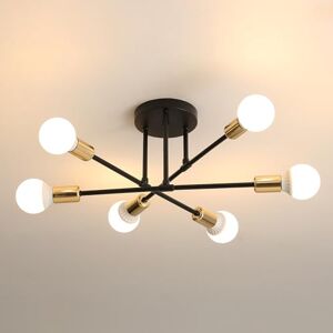 Comely Led-kroonluchter, modulair, 6 armen, zwart/goud, vintage, E27, industriële stijl, voor loft/eetkamer Comely Led-kroonluchter, modulair, 6 armen, zwart/goud, vintage, E27, industriële stijl, voor loft/eetkamer