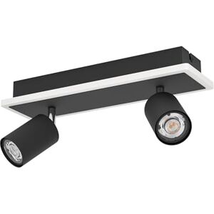 Eglo Rimbocchi 1 Led-plafondlamp, rechthoekige plafondlamp met 2 spots, draaibare spotbalken, plafondspot van metaal in zwart en kunststof in wit, warmwit, lengte: 34 cm Eglo Rimbocchi 1 Led-plafondlamp, rechthoekige plafondlamp met 2 spots, draaibare spotbalken, plafondspot van metaal in zwart en kunststof in wit, warmwit, lengte: 34 cm