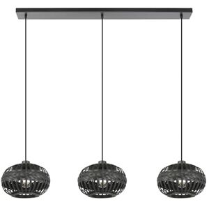 Eglo Towcester Hanglamp, 3-lichts boven eettafel, boho hangende plafondlamp van bamboe en metaal in zwart, E27-fitting, 112 cm Eglo Towcester Hanglamp, 3-lichts boven eettafel, boho hangende plafondlamp van bamboe en metaal in zwart, E27-fitting, 112 cm