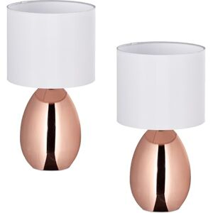 Relaxdays tafellamp, set van 2, stoffen kap, E14, HxØ: 33,5x18cm, nachtkastjelamp, koperen-witte slaapkamerlamp Relaxdays tafellamp, set van 2, stoffen kap, E14, HxØ: 33,5x18cm, nachtkastjelamp, koperen-witte slaapkamerlamp