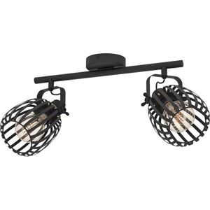Eglo Plafondspot Girona, 2-lichts plafondlamp met verstelbare spots, spotbalk van metaal in zwart en geborsteld messing, spotrail met E27 fitting Eglo Plafondspot Girona, 2-lichts plafondlamp met verstelbare spots, spotbalk van metaal in zwart en geborsteld messing, spotrail met E27 fitting