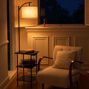 LuminexDesigns Vloerlamp met plank, 3 niveaus, USB en Type-C oplaadpoorten voor woonkamer, slaapkamer en kantoor, zonder lamp LuminexDesigns Vloerlamp met plank, 3 niveaus, USB en Type-C oplaadpoorten voor woonkamer, slaapkamer en kantoor, zonder lamp