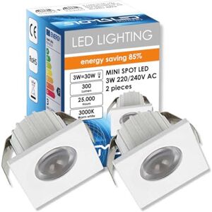 Sigmaled lighting Mini LED inbouwspot 3W dimbaar Warm wit licht 3000K 300 lumen VIERKANT kleine led downlight directe aansluiting 220V / 230V AC 2 stuks (1 doos à 2 stuks) Sigmaled lighting Mini LED inbouwspot 3W dimbaar Warm wit licht 3000K 300 lumen VIERKANT kleine led downlight directe aansluiting 220V / 230V AC 2 stuks (1 doos à 2 stuks)