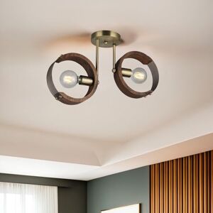 Opviq Elegante antieke kroonluchter, metalen body met houten cap, 29 cm hoogte, 2 x E27-fitting, basisplaat 14 x 14 cm, perfect voor stijlvolle thuisdecoratie Opviq Elegante antieke kroonluchter, metalen body met houten cap, 29 cm hoogte, 2 x E27-fitting, basisplaat 14 x 14 cm, perfect voor stijlvolle thuisdecoratie