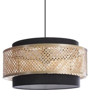 LUSSIOL Hanglamp PAPAYA, trommel, kantoor/ingang/woonkamer, diameter 38 cm, natuur/zwart, bamboe/textiel, modern, binnen, E27 LUSSIOL Hanglamp PAPAYA, trommel, kantoor/ingang/woonkamer, diameter 38 cm, natuur/zwart, bamboe/textiel, modern, binnen, E27