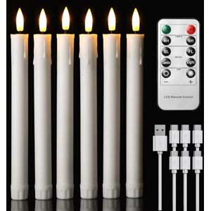 EXTSUD 6 stuks lange vlamloze flikkerende led-kaarsen met afstandsbediening, oplaadbare led-raamkaarsen, 22 cm, wit, decoratie voor Kerstmis, bruiloft, feesten, banketten EXTSUD 6 stuks lange vlamloze flikkerende led-kaarsen met afstandsbediening, oplaadbare led-raamkaarsen, 22 cm, wit, decoratie voor Kerstmis, bruiloft, feesten, banketten