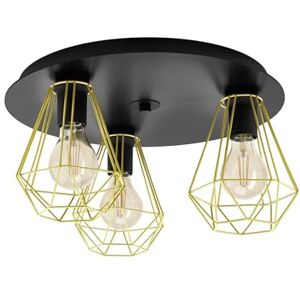 Eglo Plafondlamp Tarbes 2, 3-lichts lamp plafond, woonkamerlamp van zwart metaal, messing, plafondverlichting voor slaapkamer en hal, E27 fitting, Ø 45 cm Eglo Plafondlamp Tarbes 2, 3-lichts lamp plafond, woonkamerlamp van zwart metaal, messing, plafondverlichting voor slaapkamer en hal, E27 fitting, Ø 45 cm