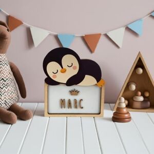WONDEE Gepersonaliseerde lamp van hout met naam nachtlampje voor kinderen van pinguïn, cadeau voor pasgeborenen jongens en meisjes, doopcadeau voor meisjes en jongens, gepersonaliseerde cadeaus voor WONDEE Gepersonaliseerde lamp van hout met naam nachtlampje voor kinderen van pinguïn, cadeau voor pasgeborenen jongens en meisjes, doopcadeau voor meisjes en jongens, gepersonaliseerde cadeaus voor