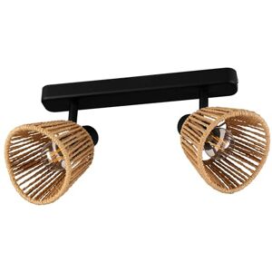 Eglo Keelby Plafondlamp, 2 lichtpunten, plafondspot voor woonkamer, van staal in zwart, bastpapier in natuurlijke kleuren, E14-fitting Eglo Keelby Plafondlamp, 2 lichtpunten, plafondspot voor woonkamer, van staal in zwart, bastpapier in natuurlijke kleuren, E14-fitting