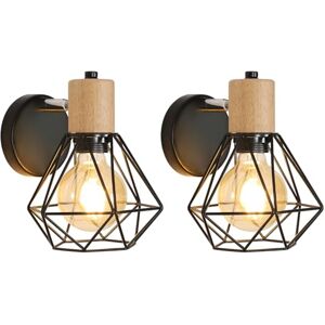 Toolight 2-delige Wandlamp Indoor Vintage Wandlamp Zwart E27, Wall Spotlight 360° draaibare houten, Plafondspot Metalen IJzeren Kooi voor Slaapkamer Gang Woonkamer Keuken Hotel, Max 60W Toolight 2-delige Wandlamp Indoor Vintage Wandlamp Zwart E27, Wall Spotlight 360° draaibare houten, Plafondspot Metalen IJzeren Kooi voor Slaapkamer Gang Woonkamer Keuken Hotel, Max 60W