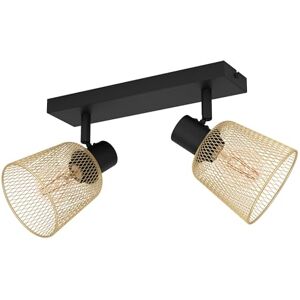 Eglo Plafondspot Coslada, 2-lichts plafondlamp met verstelbare spots, rooster spotbalk in industrieel design van metaal in zwart en geborsteld messing, spotrail met E27 fitting Eglo Plafondspot Coslada, 2-lichts plafondlamp met verstelbare spots, rooster spotbalk in industrieel design van metaal in zwart en geborsteld messing, spotrail met E27 fitting