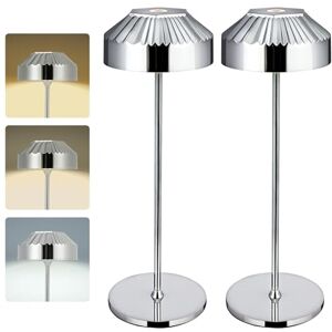 LuminexDesigns Set van 2 metalen zilveren batterij-tafellampen, touch dimbaar, modern voor woonkamer of werkkamer LuminexDesigns Set van 2 metalen zilveren batterij-tafellampen, touch dimbaar, modern voor woonkamer of werkkamer
