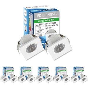 Sigmaled lighting Mini LED inbouwspot 3W dimbaar Neutraal wit licht 4000K 300 lumen VIERKANT kleine led downlight directe aansluiting 220V / 230V AC 10 stuks (5 doos à 2 stuks) Sigmaled lighting Mini LED inbouwspot 3W dimbaar Neutraal wit licht 4000K 300 lumen VIERKANT kleine led downlight directe aansluiting 220V / 230V AC 10 stuks (5 doos à 2 stuks)