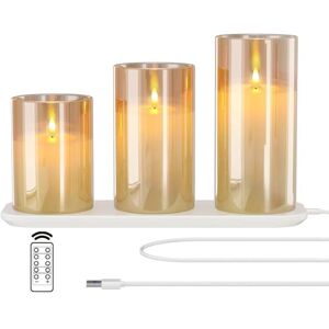 EXTSUD Led-vlamloze kaarsen, flikkeren met laadstation en afstandsbediening, set van 3 led-kaarsen van glas, oplaadbare vlam, kaarslicht met timerfunctie, romantische theelichtjes, decoratie, EXTSUD Led-vlamloze kaarsen, flikkeren met laadstation en afstandsbediening, set van 3 led-kaarsen van glas, oplaadbare vlam, kaarslicht met timerfunctie, romantische theelichtjes, decoratie,