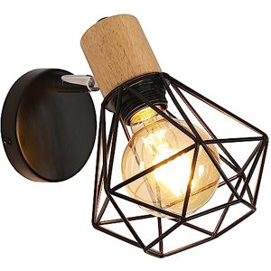 Toolight Vintage industriële wandlamp, houten 360° draaibare wandlamp, metalen en zwart ijzeren E27 kooilamp voor slaapkamer gang woonkamer Max 60W Toolight Vintage industriële wandlamp, houten 360° draaibare wandlamp, metalen en zwart ijzeren E27 kooilamp voor slaapkamer gang woonkamer Max 60W