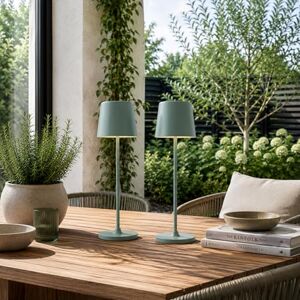 Lightbox set van 2 LED tafellampen voor binnen & buiten 37cm / 23cm hoogte, Ø10cm ijsberggroene tafellampen voor buiten met touchdimmer mobiel/draadloos/draagbaar oplaadbaar via USB / Lightbox set van 2 LED tafellampen voor binnen & buiten 37cm / 23cm hoogte, Ø10cm ijsberggroene tafellampen voor buiten met touchdimmer mobiel/draadloos/draagbaar oplaadbaar via USB /