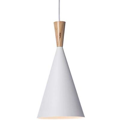 LUSSIOL Ingrid armatuur, hanglamp van metaal en hout, 60 W, wit/naturel, Ø 19 x H 39 cm LUSSIOL Ingrid armatuur, hanglamp van metaal en hout, 60 W, wit/naturel, Ø 19 x H 39 cm