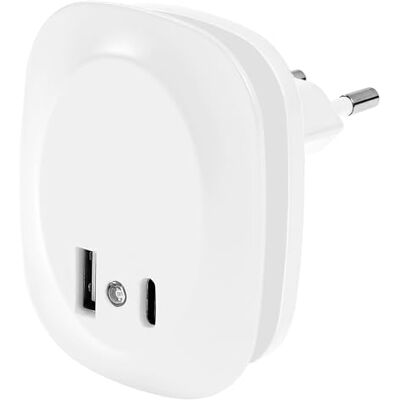 OSRAM LUNETTA EDGE plug-in nachtlamp, wit, 0,35W, 10lm, warm wit licht, daglichtsensor, USB-A & USB-C poort, LED technologie, oplaadfunctionaliteit, lange levensduur, IP20, 3000K. OSRAM LUNETTA EDGE plug-in nachtlamp, wit, 0,35W, 10lm, warm wit licht, daglichtsensor, USB-A & USB-C poort, LED technologie, oplaadfunctionaliteit, lange levensduur, IP20, 3000K.